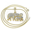 Oro Laminado Pendant Necklace, Gold Filled Style Elephant Design, with White and Black Crystal, Polished, Golden Finish, 04.380.0024.20