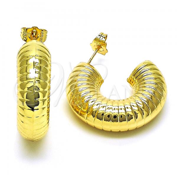 Oro Laminado Stud Earring, Gold Filled Style Hollow Design, Diamond Cutting Finish, Golden Finish, 02.163.0169.30