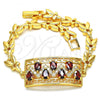Oro Laminado Fancy Bracelet, Gold Filled Style Greek Key and Teardrop Design, with Garnet and White Cubic Zirconia, Polished, Golden Finish, 03.210.0109.1.07