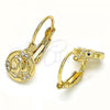 Oro Laminado Leverback Earring, Gold Filled Style Butterfly Design, with White Micro Pave, Polished, Golden Finish, 02.210.0379