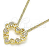 Oro Laminado Pendant Necklace, Gold Filled Style Heart Design, with White Micro Pave, Polished, Golden Finish, 04.156.0357.20