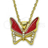Oro Laminado Fancy Pendant, Gold Filled Style Butterfly Design, with White Micro Pave, Red Enamel Finish, Golden Finish, 05.381.0015.1
