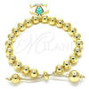 Oro Laminado Adjustable Bolo Bracelet, Gold Filled Style Turtle and Ball Design, with White Crystal, Turquoise Enamel Finish, Golden Finish, 03.63.2034.3.08