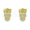 Oro Laminado Stud Earring, Gold Filled Style Owl Design, with White Micro Pave, Polished, Golden Finish, 02.156.0546