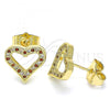 Oro Laminado Stud Earring, Gold Filled Style Heart Design, with Garnet and White Micro Pave, Polished, Golden Finish, 02.156.0484.1