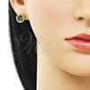 Oro Laminado Stud Earring, Gold Filled Style Cluster Design, with Green and White Cubic Zirconia, Polished, Golden Finish, 02.156.0711
