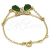Oro Laminado Fancy Bracelet, Gold Filled Style Butterfly and Rolo Design, with Green Cubic Zirconia and White Crystal, Polished, Golden Finish, 03.91.0066.07