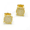 Oro Laminado Stud Earring, Gold Filled Style with White Micro Pave, Polished, Golden Finish, 02.156.0001
