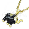 Oro Laminado Fancy Pendant, Gold Filled Style Elephant Design, Black Enamel Finish, Golden Finish, 05.253.0118