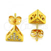 Oro Laminado Stud Earring, Gold Filled Style with White Cubic Zirconia, Polished, Golden Finish, 02.342.0002