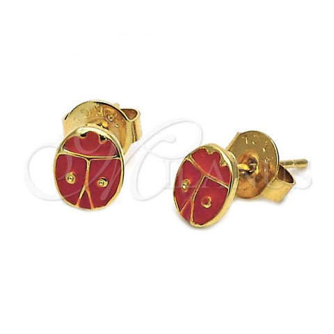 Oro Laminado Stud Earring, Gold Filled Style Ladybug Design, Red Enamel Finish, Golden Finish, 02.64.0309 *PROMO*