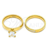 Stainless Steel Wedding Ring, Duo Design, with White Cubic Zirconia and White Crystal, Polished, Golden Finish, 01.223.0013.08 (Size 8)