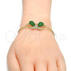 Oro Laminado Fancy Bracelet, Gold Filled Style Butterfly and Rolo Design, with Green Cubic Zirconia and White Crystal, Polished, Golden Finish, 03.91.0066.07
