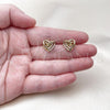 Oro Laminado Stud Earring, Gold Filled Style Heart Design, with White Micro Pave, Polished, Golden Finish, 02.213.0787