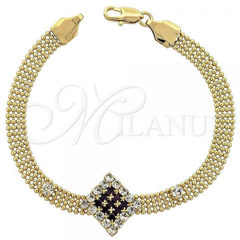 Oro Laminado Fancy Bracelet, Gold Filled Style with Rhodolite and White Cubic Zirconia, Polished, Golden Finish, 5.022.003