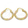 Oro Laminado Medium Hoop, Gold Filled Style Hollow Design, Diamond Cutting Finish, Tricolor, 02.170.0201.1.30