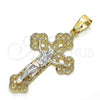 Oro Laminado Religious Pendant, Gold Filled Style Crucifix Design, Polished, Tricolor, 05.351.0023