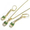 Oro Laminado Earring and Pendant Adult Set, Gold Filled Style Teardrop Design, with Green and White Cubic Zirconia, Polished, Golden Finish, 10.210.0085