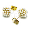 Oro Laminado Stud Earring, Gold Filled Style Ball Design, with Ivory Pearl, Polished, Golden Finish, 02.379.0030
