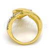 Oro Laminado Multi Stone Ring, Gold Filled Style Greek Key Design, with White Crystal, Polished, Golden Finish, 01.241.0052.09 (Size 9)