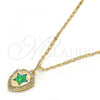 Oro Laminado Pendant Necklace, Gold Filled Style Star Design, with Green Opal and White Micro Pave, Polished, Golden Finish, 04.63.1325.3.18