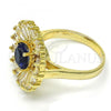 Oro Laminado Multi Stone Ring, Gold Filled Style Flower Design, with Sapphire Blue and White Cubic Zirconia, Polished, Golden Finish, 01.266.0018.2.07 (Size 7)