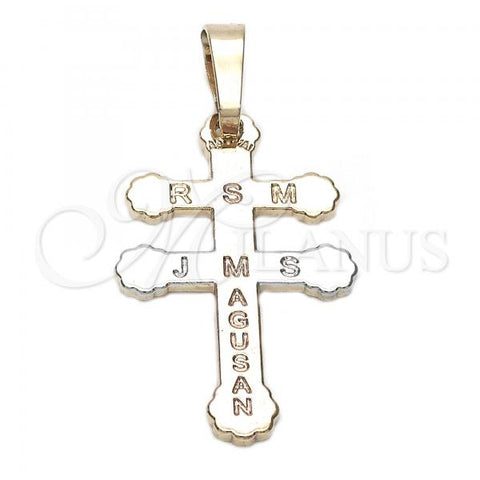 Oro Laminado Religious Pendant, Gold Filled Style Cross Design, Diamond Cutting Finish, Tricolor, 05.163.0041.1