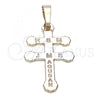 Oro Laminado Religious Pendant, Gold Filled Style Cross Design, Diamond Cutting Finish, Tricolor, 05.163.0041.1