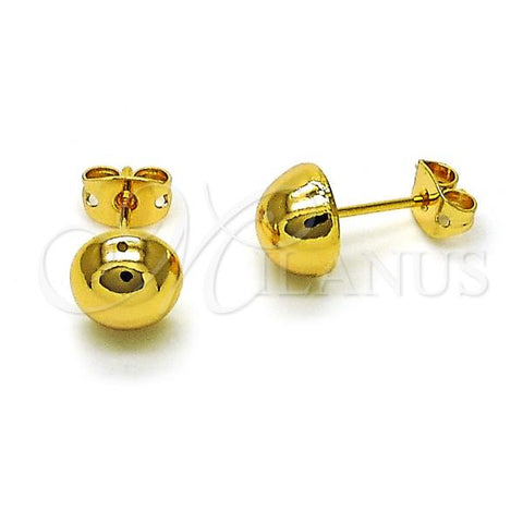 Oro Laminado Stud Earring, Gold Filled Style Ball Design, Polished, Golden Finish, 02.342.0321