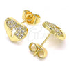 Oro Laminado Stud Earring, Gold Filled Style Heart Design, with White Micro Pave, Polished, Golden Finish, 02.210.0416