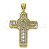 Oro Laminado Religious Pendant, Gold Filled Style Cross Design, with White Cubic Zirconia, Polished, Golden Finish, 05.253.0186