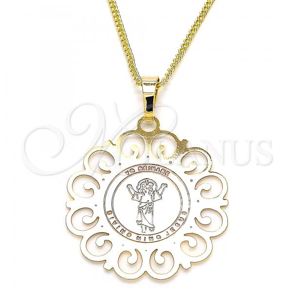 Oro Laminado Pendant Necklace, Gold Filled Style Divino Niño Design, Polished, Tricolor, 04.106.0061.20