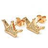 Sterling Silver Stud Earring, Crown Design, with White Micro Pave, Polished, Rose Gold Finish, 02.336.0110.1