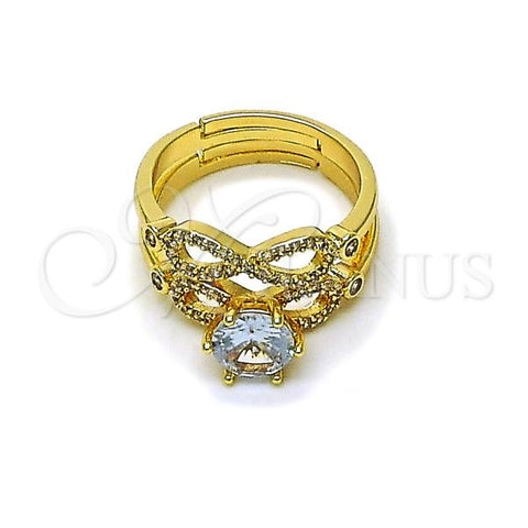 Oro Laminado Wedding Ring, Gold Filled Style Infinite and Cluster Design, with White Cubic Zirconia and White Micro Pave, Polished, Golden Finish, 01.284.0091