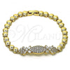 Oro Laminado Fancy Bracelet, Gold Filled Style Flower Design, with White Cubic Zirconia and White Micro Pave, Polished, Golden Finish, 03.283.0109.07