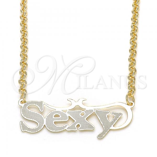 Oro Laminado Pendant Necklace, Gold Filled Style Nameplate Design, Polished, Golden Finish, 04.63.1389.18