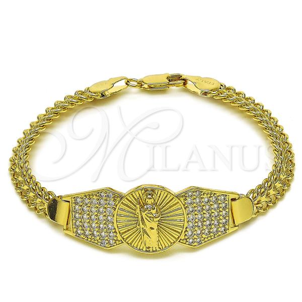 Oro Laminado Fancy Bracelet, Gold Filled Style Guadalupe and Bismark Design, with White Cubic Zirconia, Polished, Golden Finish, 03.411.0042.08