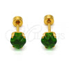 Stainless Steel Stud Earring, Heart Design, with Green Cubic Zirconia, Polished, Golden Finish, 02.271.0009.2