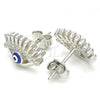 Sterling Silver Stud Earring, Evil Eye Design, with White Cubic Zirconia, Blue Enamel Finish, Rhodium Finish, 02.336.0177