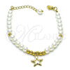 Oro Laminado Fancy Bracelet, Gold Filled Style Star and Ball Design, with Ivory Pearl, Polished, Golden Finish, 03.405.0018.07