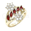 Oro Laminado Multi Stone Ring, Gold Filled Style Flower Design, with Ruby and White Cubic Zirconia, Polished, Golden Finish, 01.210.0096.1.07 (Size 7)