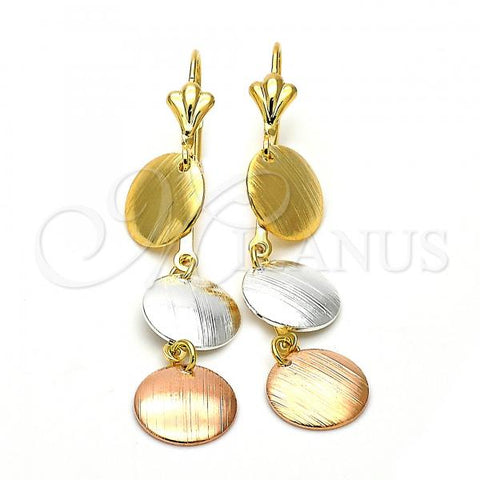Oro Laminado Long Earring, Gold Filled Style Brushed Finish, Tricolor, 73.002