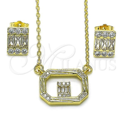 Oro Laminado Earring and Pendant Adult Set, Gold Filled Style Baguette and Rolo Design, with White Cubic Zirconia, Polished, Golden Finish, 10.196.0154