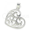 Sterling Silver Fancy Pendant, Heart Design, Polished,, 05.398.0029