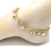 Oro Laminado Charm Anklet , Gold Filled Style Heart and Rattle Charm Design, with White Crystal, Polished, Tricolor, 03.331.0041.09