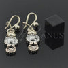 Oro Laminado Long Earring, Gold Filled Style Flower and Leaf Design, Diamond Cutting Finish, Tricolor, 02.65.2148