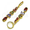 Oro Laminado Long Earring, Gold Filled Style Leaf Design, with Multicolor Cubic Zirconia, Polished, Golden Finish, 02.210.0827