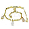 Oro Laminado Charm Bracelet, Gold Filled Style Guadalupe Design, Polished, Tricolor, 03.351.0024.08