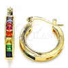 Oro Laminado Small Hoop, Gold Filled Style with Multicolor Cubic Zirconia, Polished, Golden Finish, 02.210.0294.4.20
