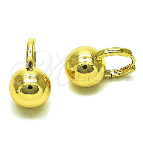 Oro Laminado Huggie Hoop, Gold Filled Style Ball Design, Polished, Golden Finish, 02.195.0215.14